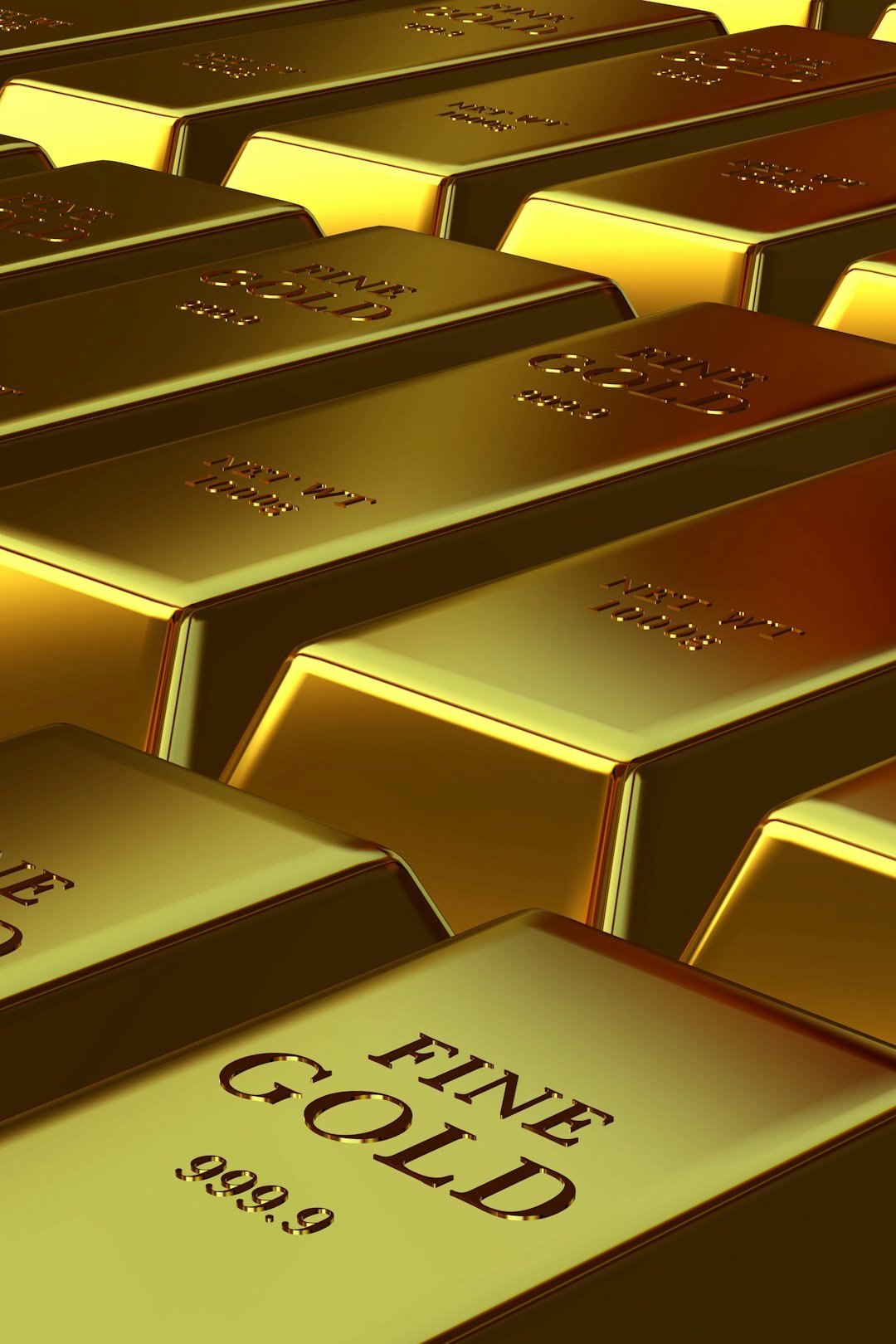 Rows of shiny gold bars with 